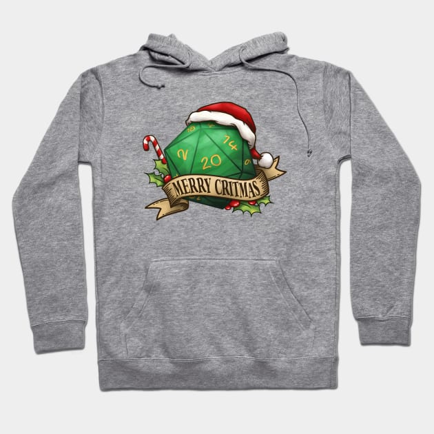 D20 Merry Critmas Dice Green Hoodie by Takeda_Art